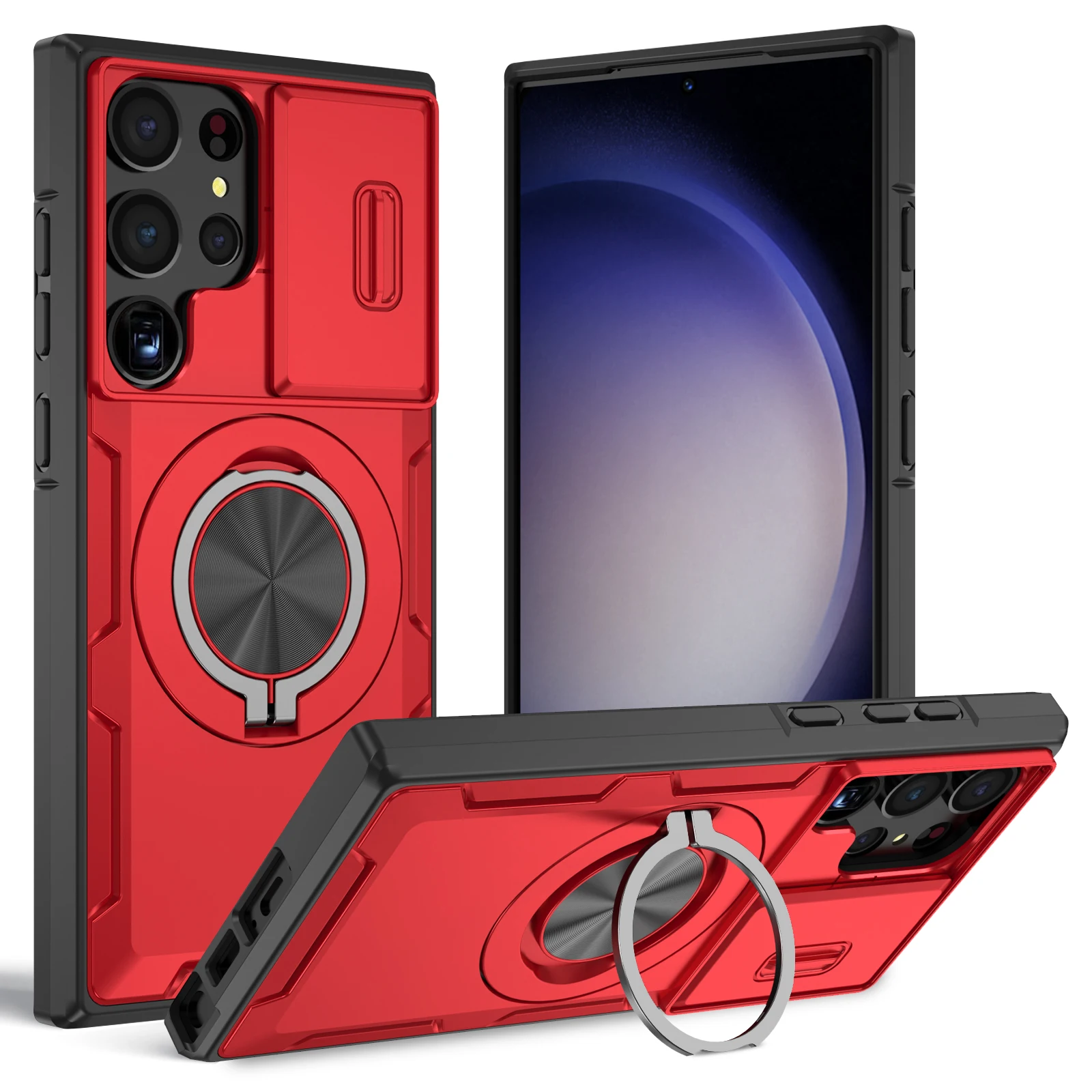Armor Magnetic Bracket Case with Slide Camera Protection - Shockproof Cover
