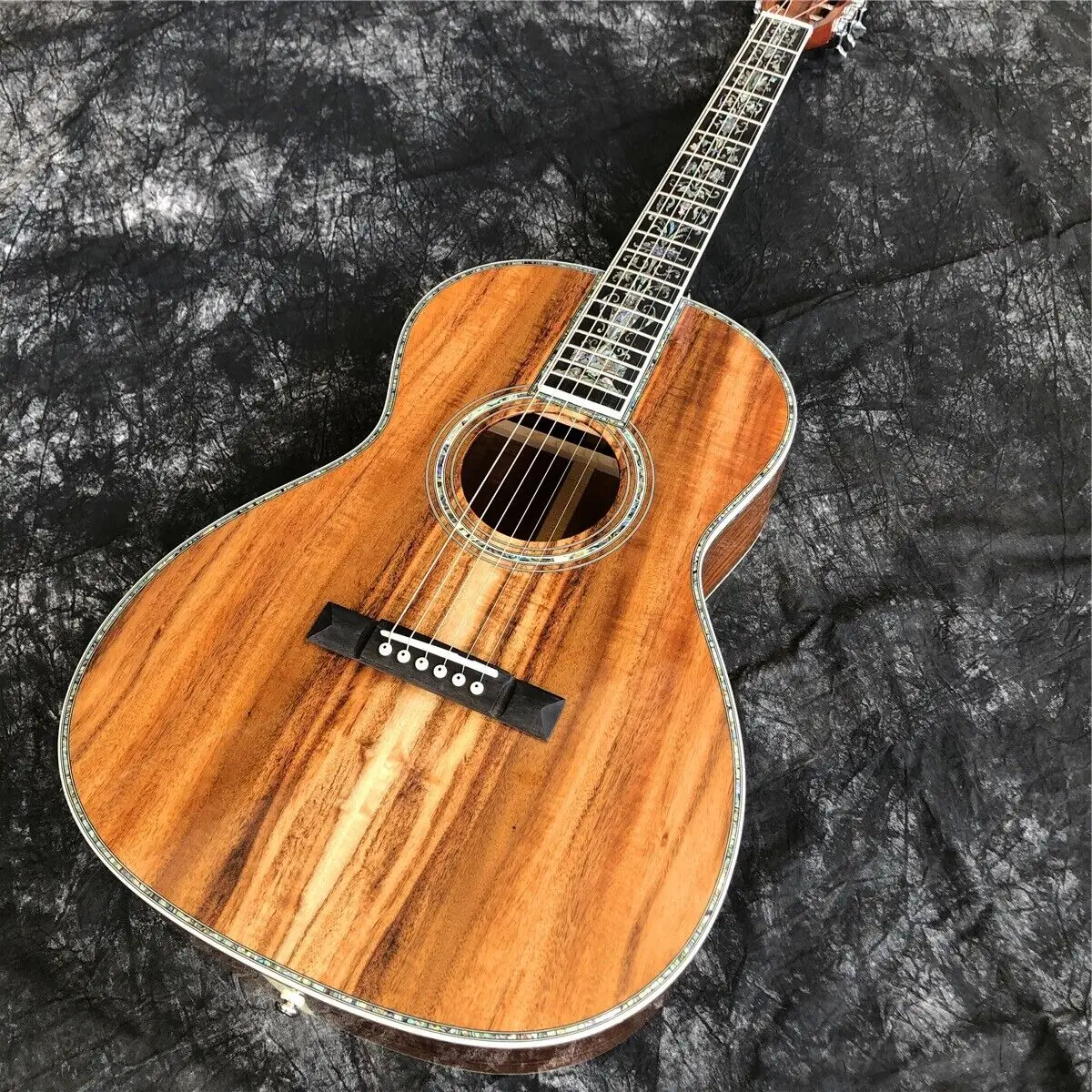 

39 Inches Real Abalone Ebony Fingerboard All Solid Koa Wood Acoustic Guitar