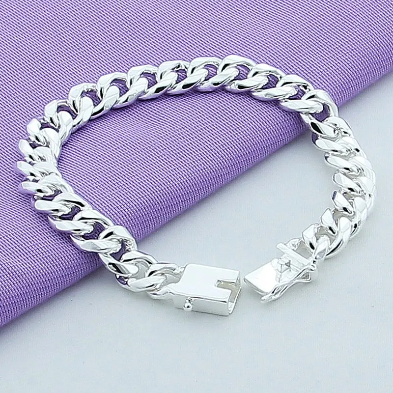 

High Quality 10MM 20cm Sideways Chain Bracelet Men 925 Sterling Silver Jewelry Link Chain Bracelet For Male