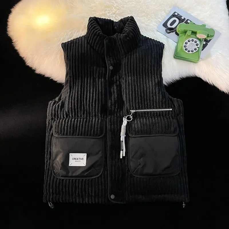 New Autumn Winter Men\'s Vest Sleeveless Cardigan Loose Coat Corduroy Jacket Retro Luxurious Brand Tops Cotton Waistband Warm