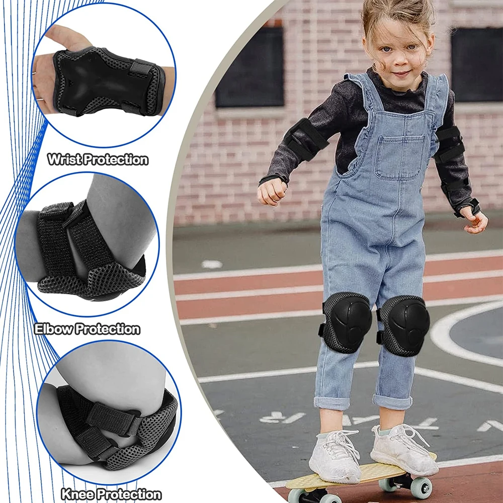 Kids Helmet Pad Set,Adjustable Kids Skateboard Bike Helmet Knee & Elbow Pads Wrist Guards 3-8 years Protective Gear Set