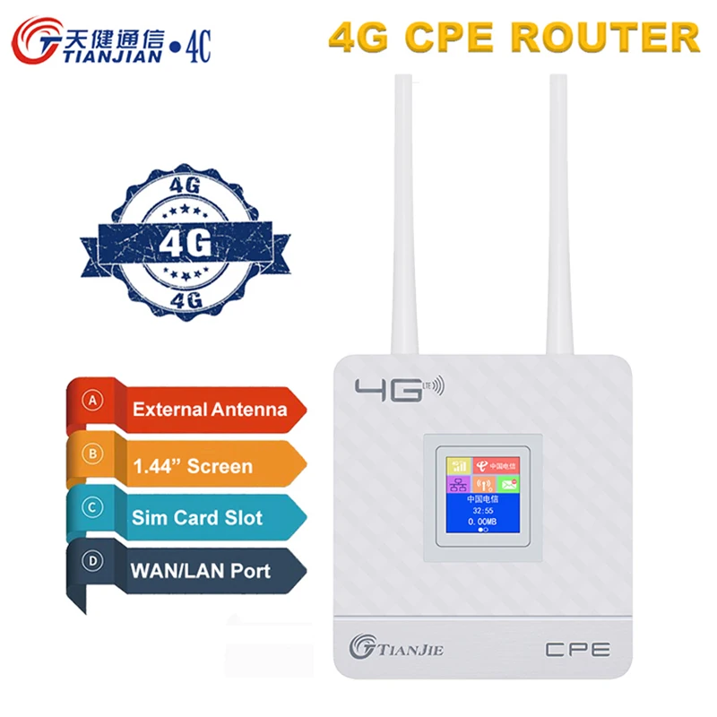 TIANJIE 150Mbps 4G Wifi Router Unlocked SIM Card Wireless Modem External Antenna Hotspot WAN LAN Broadband Adapter for IP Camera