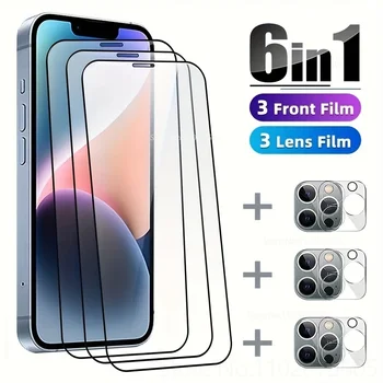 3PCS Pellicola protettiva per fotocamera + 3PCS Proteggi schermo per telefono per IPhone 13 14 Pro 12 Mini 11 Pro 16 Promax 15 Plus 16E Vetro temperato