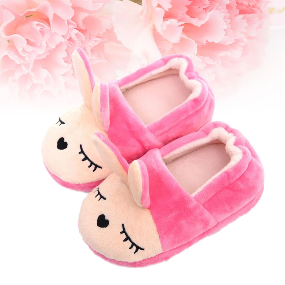 

Cotton Winter Home Slippers Cartoon Rabbit Style Non-slip Baby Shoes Cotton Boys Girls Slipper - Rose Red 17/18