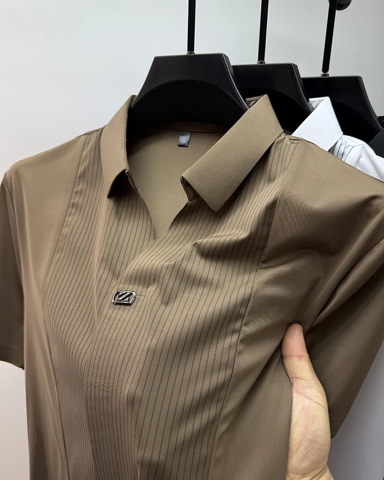 Personality striped patchwork short sleeve men polo shirt fashion brand letter embossed summer ice silk breathable trend T-shirt 21 Sf442ea20d7344a46a0043a4d31c7af5dQ