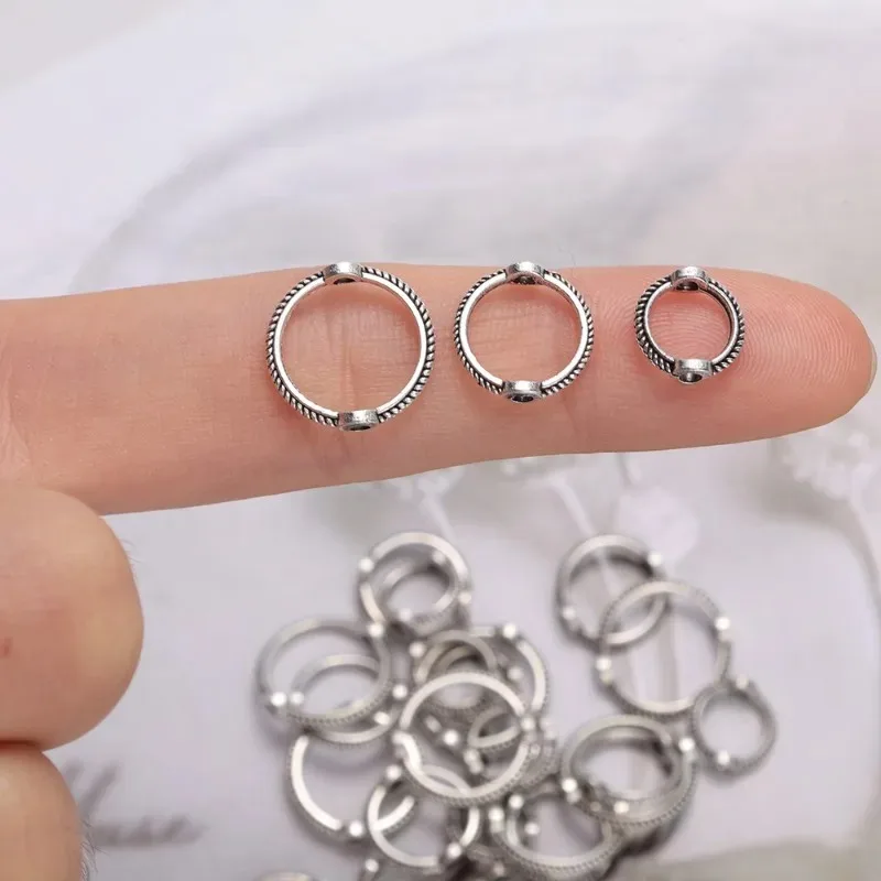 DIY Double Hole Bead Ring Antique Silver Color Spacer Beads Caps Necklace Pearl Making Accessories Jewelry Components Crafts