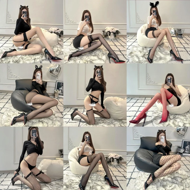 

Черные шелковые сексуальные чулки с открытой промежностью, пикантные флиртовые чулки для кровати, взрослые ажурные носки в сеточку, ремень для подвязки