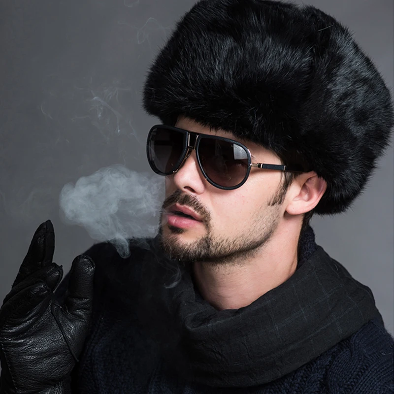 Naiveroo Men's Winter Warm Earflap Male Solid Thicken Caps Leifeng Snow Hats Ear Warmer Fur Bomber Hats winter hat fur hat earflap hat
