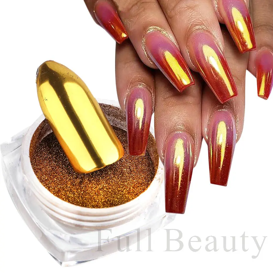 Nail Mirror Glitter Powder 2 Pcs Gold Silver Metallic Effect Pigment Gel Polish Chrome Flakes Dust Holographic Decoration nail powder nail glitter nail decoration nail decorations nail flakes