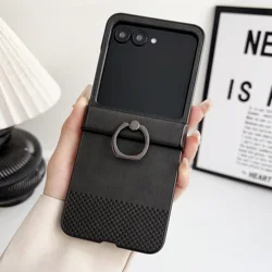 Luxury Lattice Texture Phone Case with Ring Holder, 3-Piece Set, Anti-Scratch Back Cover for MOTO RAZR 40 ULTRA (Black)