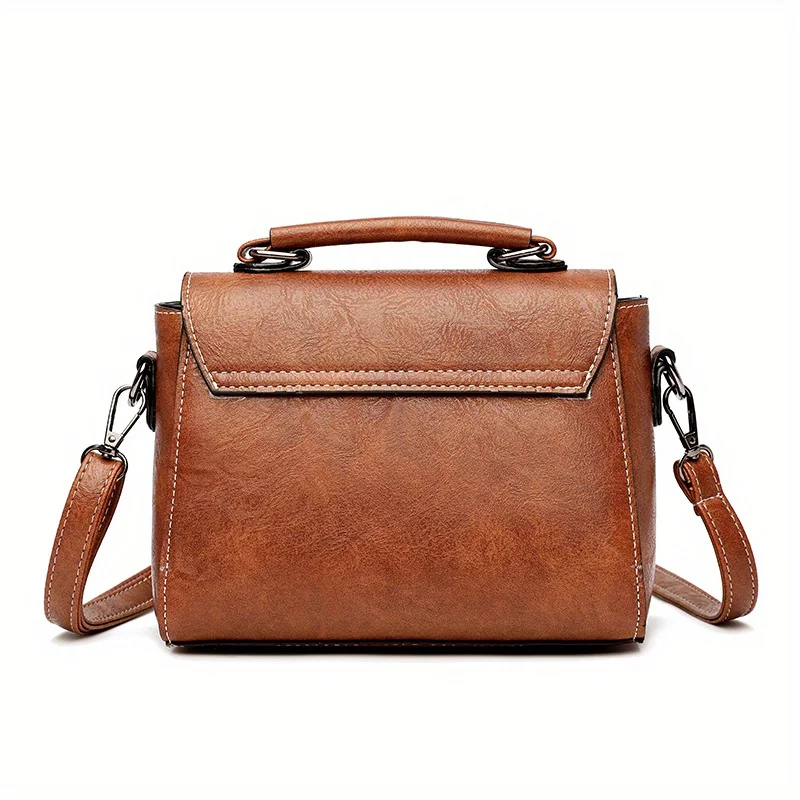 Vintage Turn-Lock Square Satchel Bag, Classic Handbag Shoulder Bag for Women Everyday Tote Crossbody Bag, Secure Travel Purse