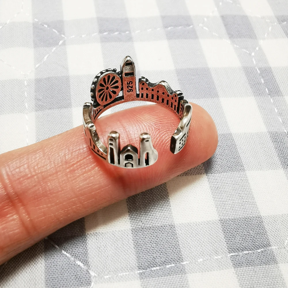 Personalized Castle Bridge Clock Tower Sky City Open Ring Trendy