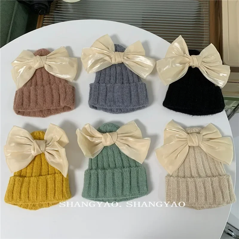 

Children Hat Bow Knitted Hat Autumn and Winter Baby Girl Korean Warm Woolen Cap Trendy Child
