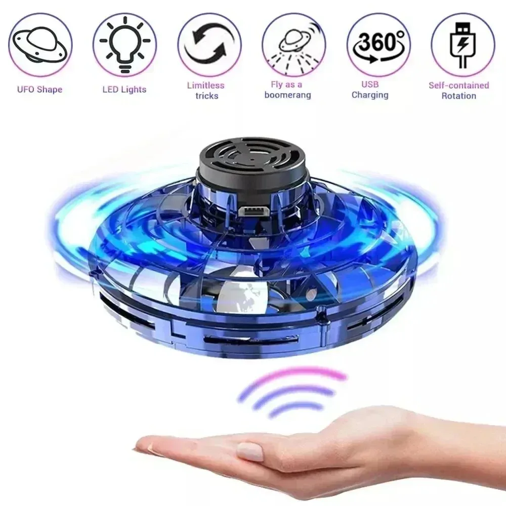 Helicopter Toy Flying Helicopter Spinner Fingertip Upgrade Flight Gyro Flyorb Hover Ball Mini Drone Aircraft Toy LED UFO Type Toy Kid Gift
