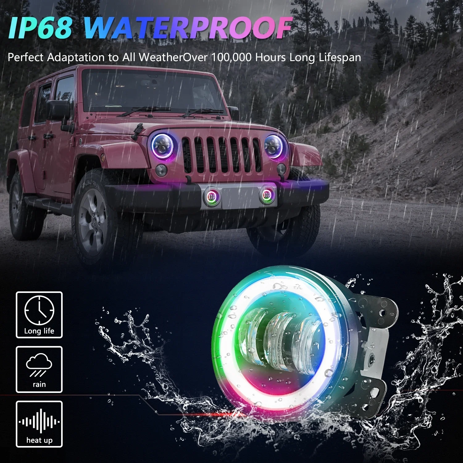 Gear Coloured Light Angel Eye Led Ring Fog Light Led Lighthouse Wrangler Jeep
