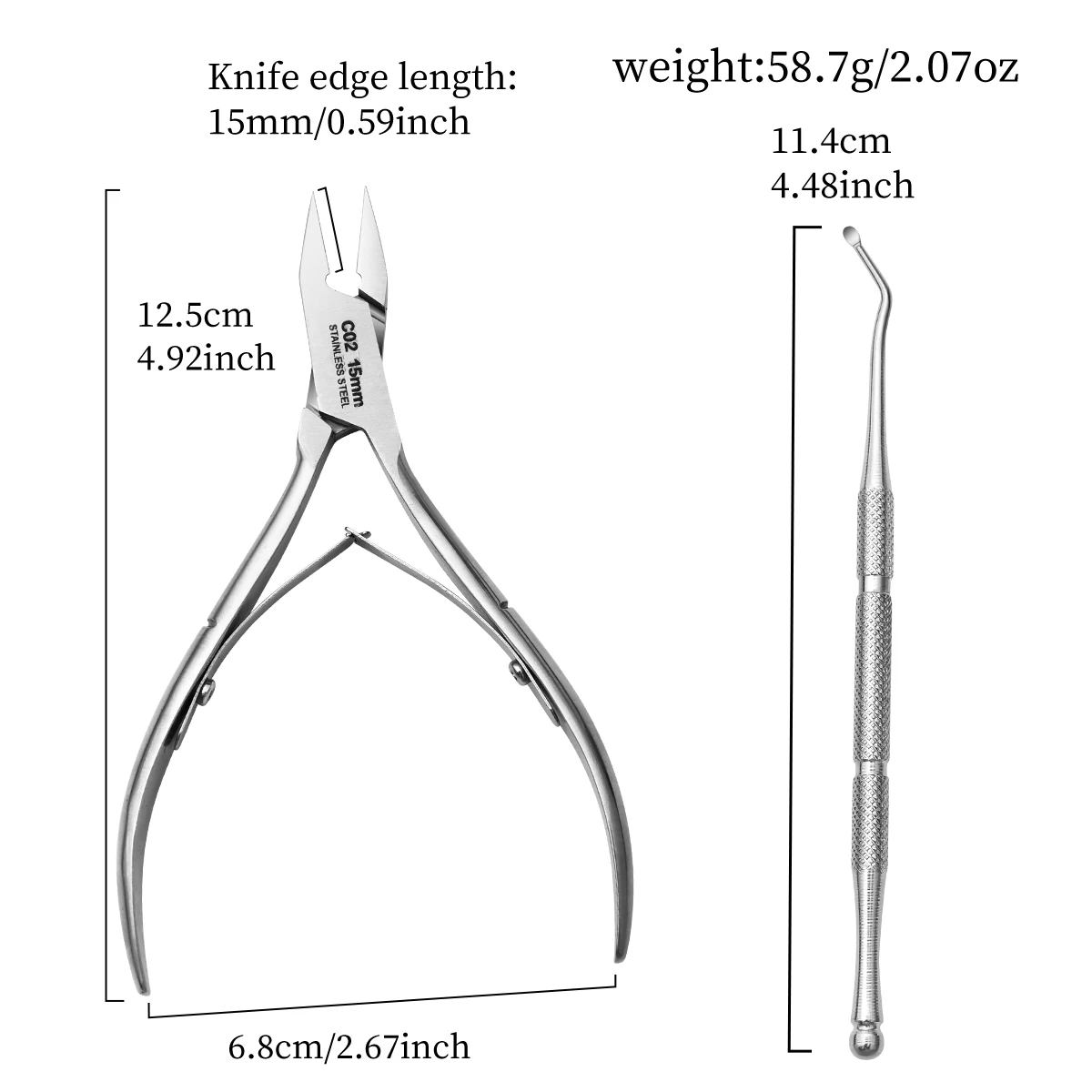 2pcs cuticle pliers, professional stainless steel cuticle cutters Cuticle clippers, pedicure tools for nails and toe nails (silv 2