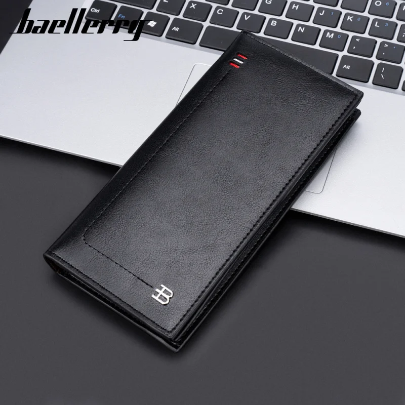 Men's Business Long Wallet with Multiple Card Slots Zip Handbag Thin Portable