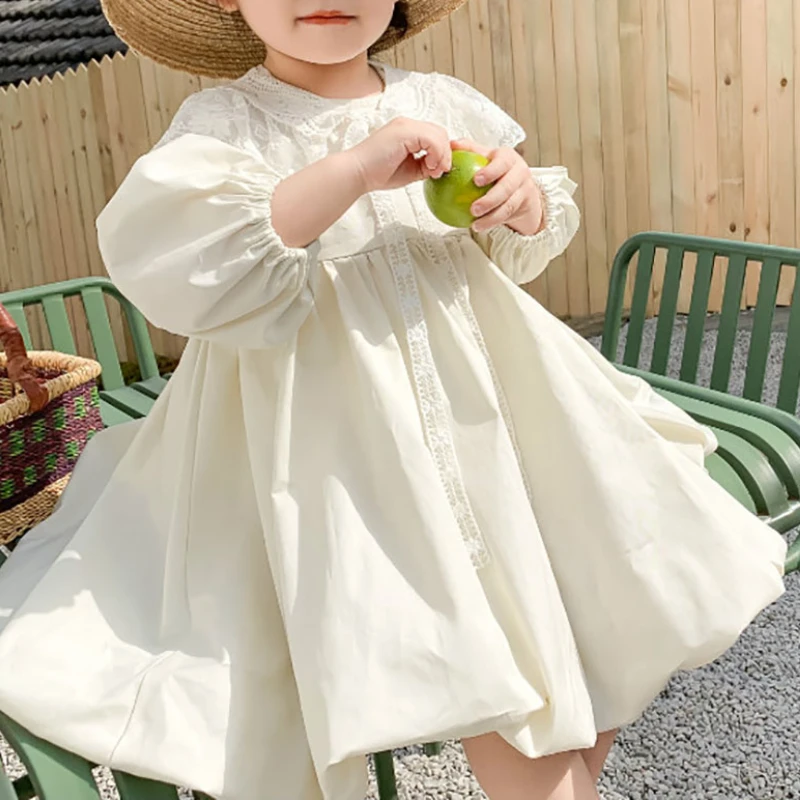 Princess Dress Spring Autumn Children White Lace Dress for Girls Party Clothes Wedding Princess Fashion  Kids Clothes