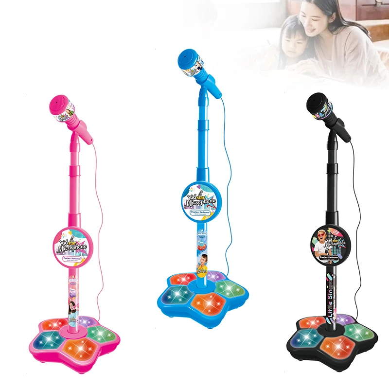 Kids Microphone with Stand Karaoke Mic Speaker with Lights Music Instrument Toys Singing Machine Birthday Gift for Girl Boy 4