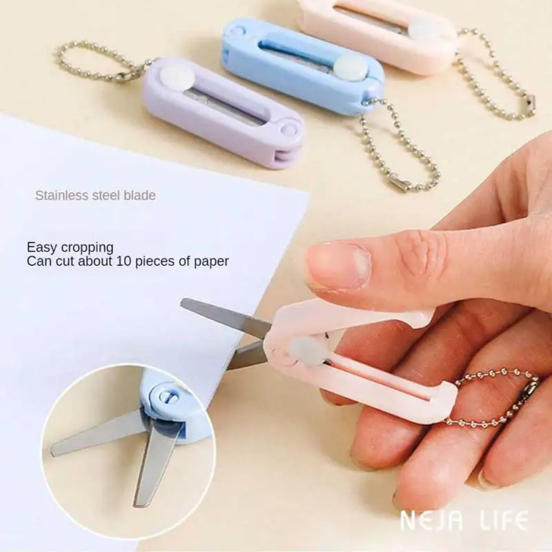 Creative folding portable mini scissors Morandi lovely paper-cutter student safety stationery key pendant keychain
