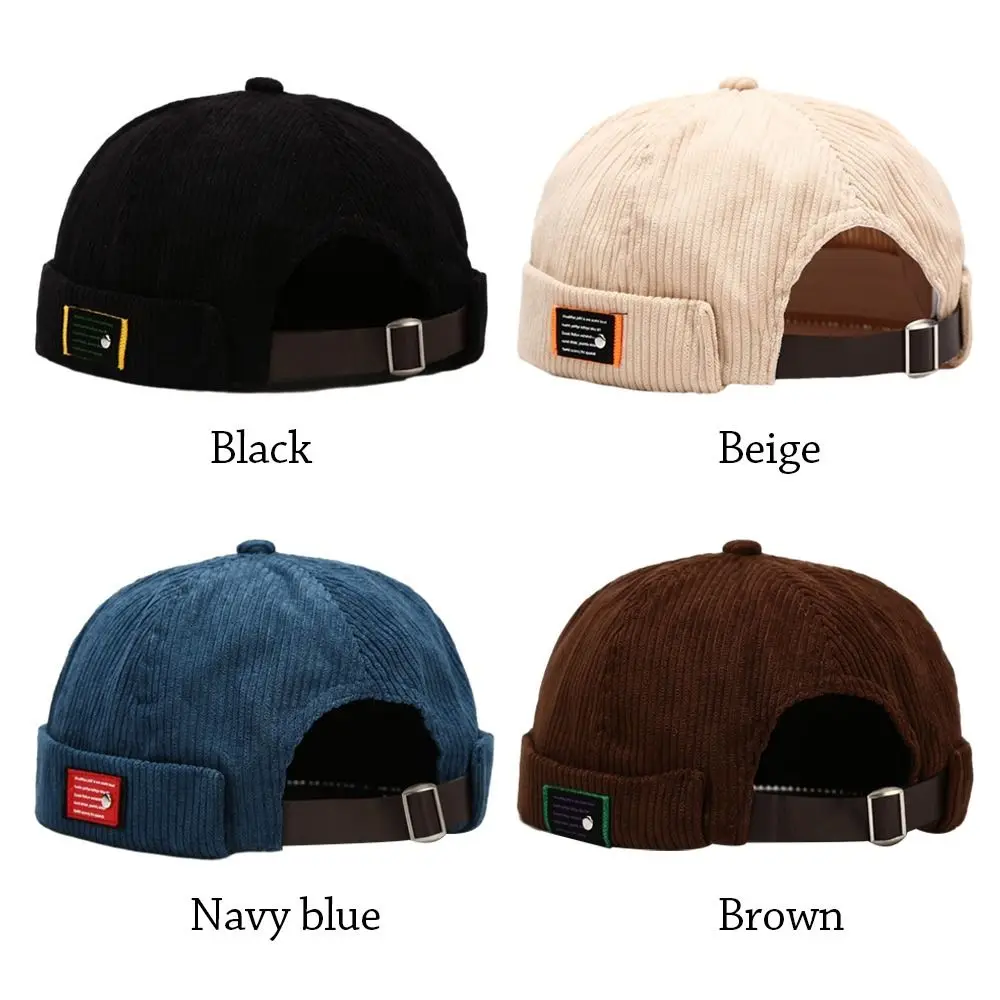 1pc Vintage Beanie Hats Spring Autumn Landlord Hat Streetwear Hip Hop Brimless Hat Corduroy Docker Cap Street Wear beanie hats