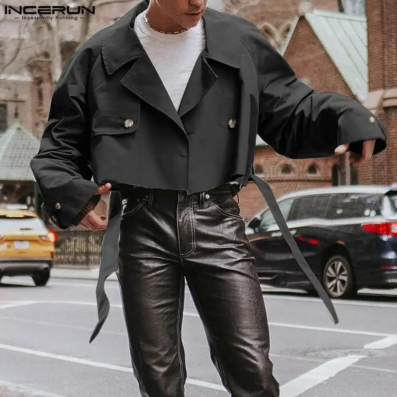 

INCERUN Топы 2023, американский стиль, новинка, мужская модель, галстук, Дизайнерская куртка, Повседневная Уличная одежда, искусственная куртка, пальто