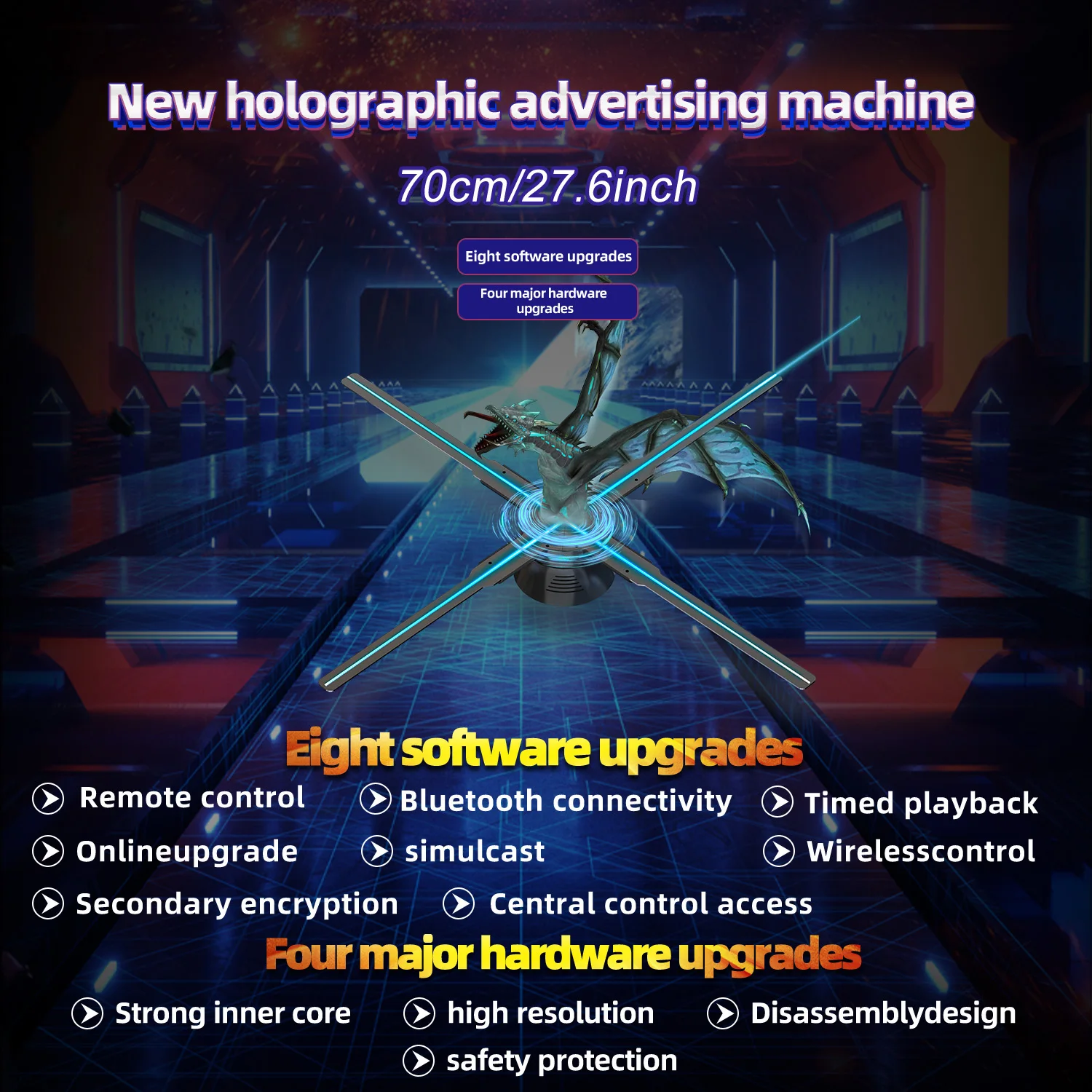 3d Hologram Fan 27.6in 70cm 832 Led Beads 4 Fan Blades Holographic Projector TF Card App Remote Control Halloween