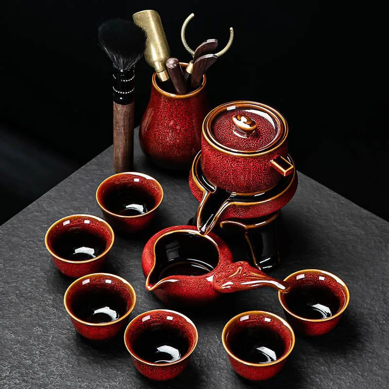Matcha Tea Set 8 pieces Chinese Kung Fu Automatic Tea Set Bone China Teapot and Cup Travel Set for 6 People