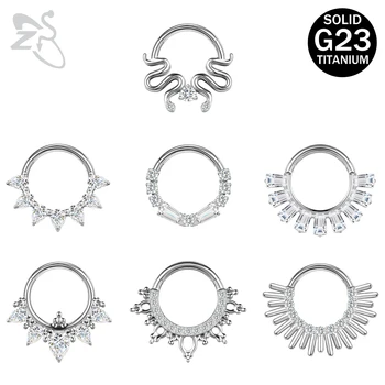 ZS 1 Piece 16G G23 F136 Titanium Nose Ring Men AAA Zircon Septum Piercings Clicker Hoop Cartilage Helix Rook Earring Jewelry 8MM