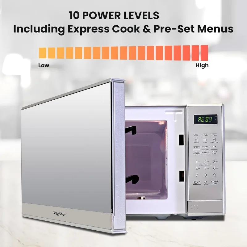 Compact countertop microwave, 0.7 cubic foot capacity, digital touch screen, one-touch button start, 6 preset cooking modes 5