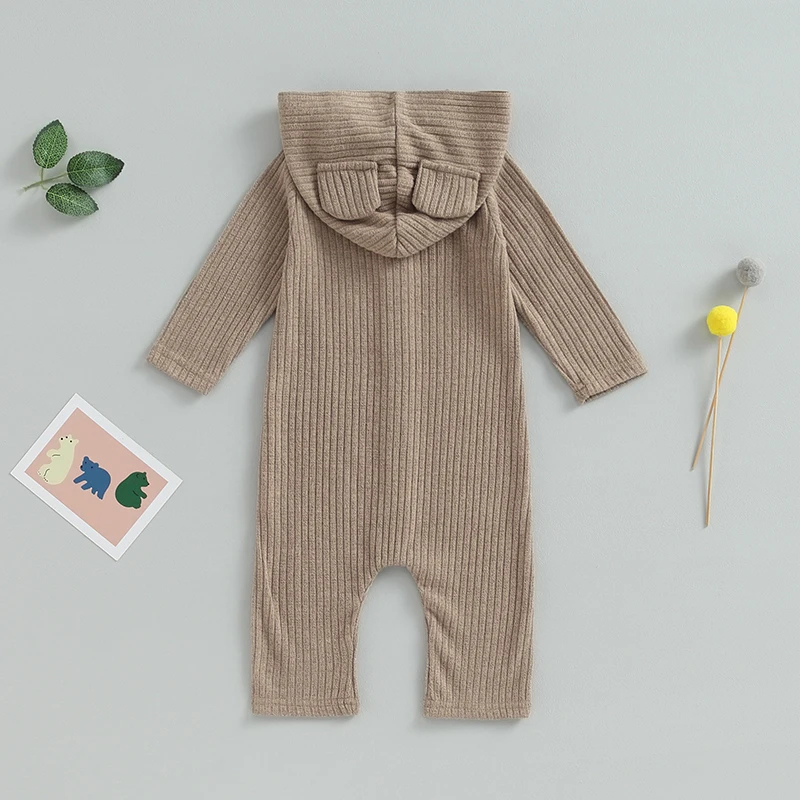 0-12M Autumn Baby Boys Girls Cute Romper Solid Color Long Sleeve Single Breasted Hooded Jumpsuits baby rompers baby jumpsuit baby clothing