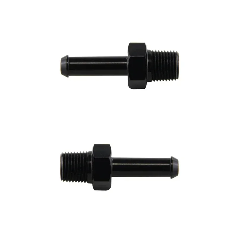 2PCS 1/8 NPT Male to AN4 Hose Barb Straight Aluminum Adapter Fitting Black