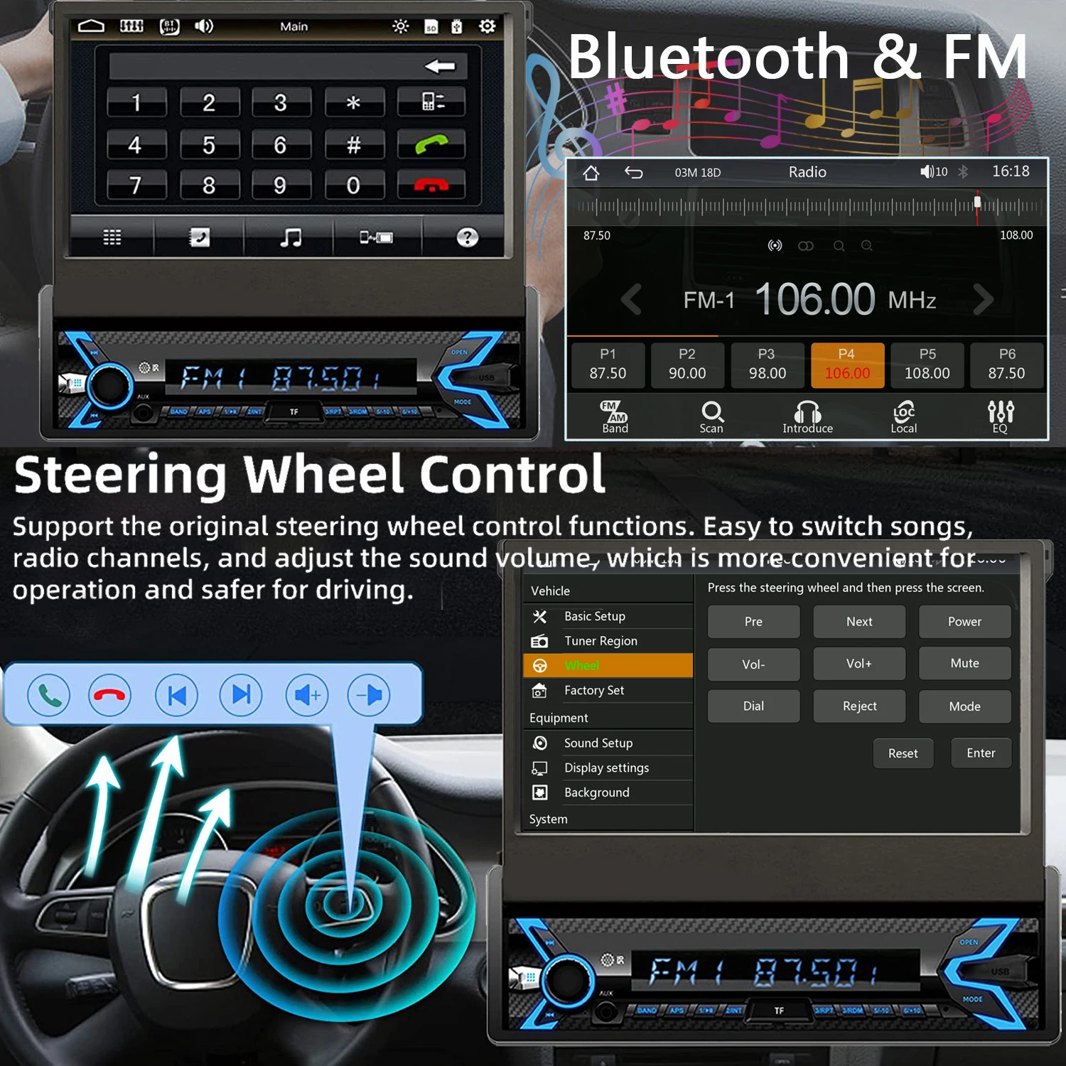 7" Retractable 1-DIN Car Stereo 4