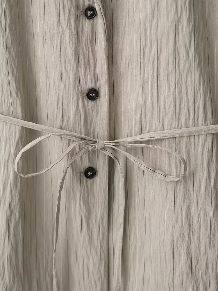 TFMLN New Women Blazer with Belt Lapel Long Sleeve Single Breasted Striped Leisure Jacket Spring Summer Chic OL Blazer Coats