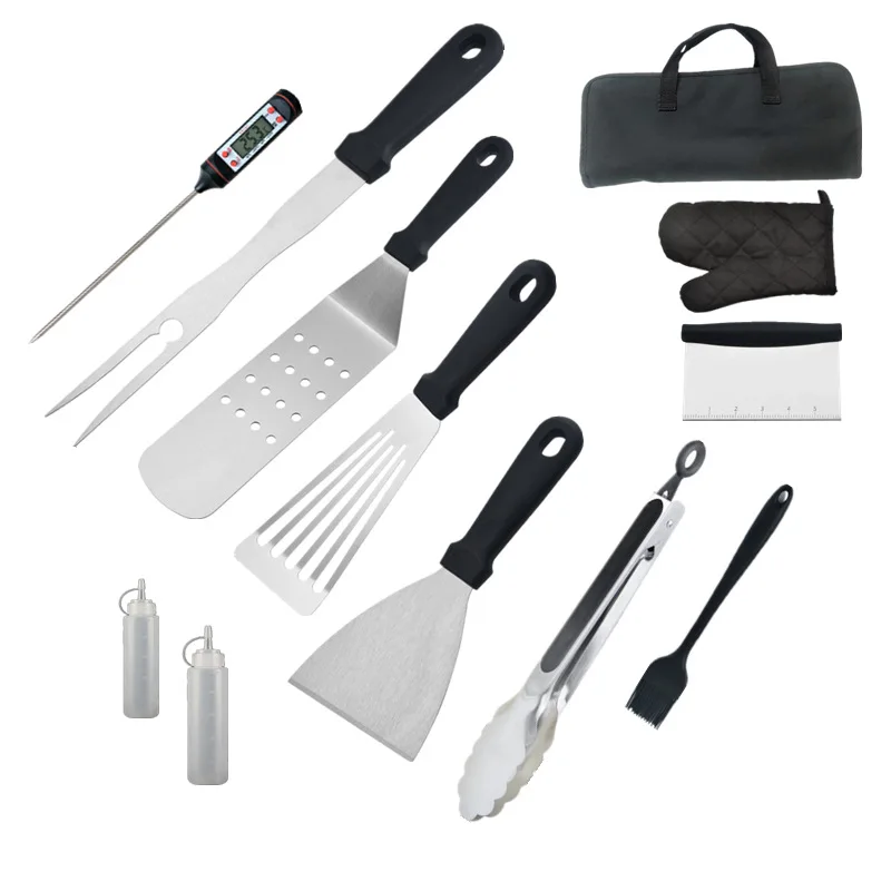 

Flat Top Griddle Accessories,12/14Pcs Stainless Steel Grilling Kit for Camp Chef,Barbecue Utensil Gift,Thermometer,Meat Injector