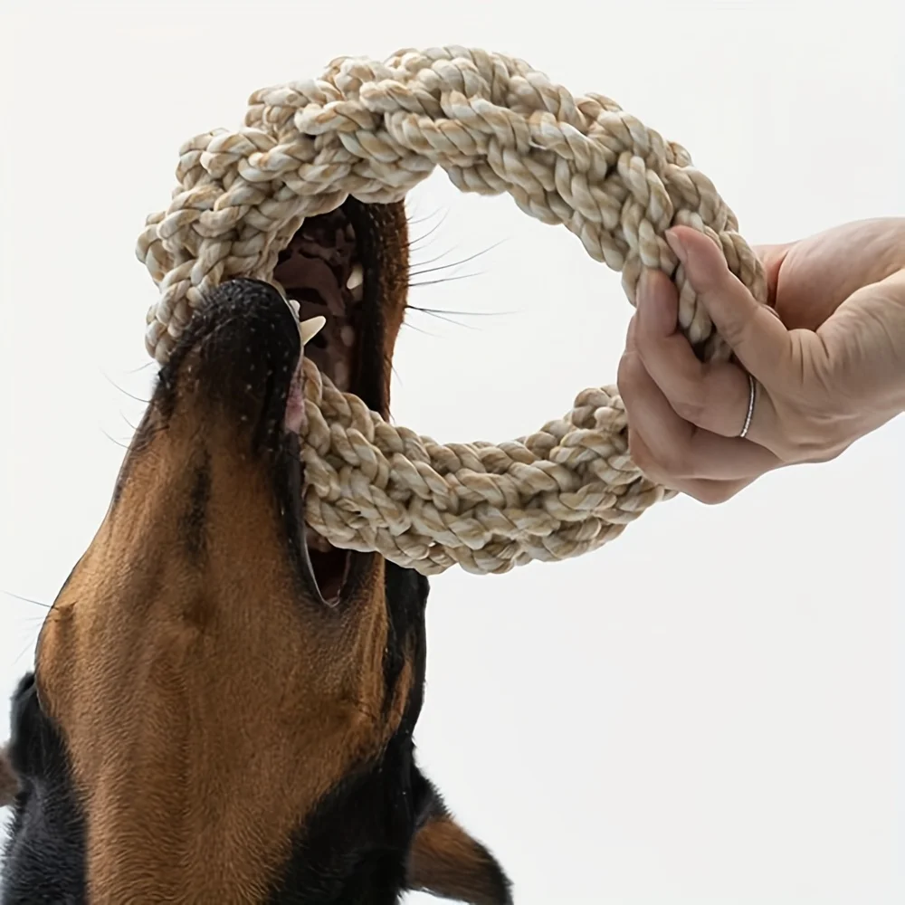 1pc Random Color Ring Woven Design Pet Chew Toy Dog Teeth Grinding Toy Dog Braided Knot Rope Chew Funny Toy 6