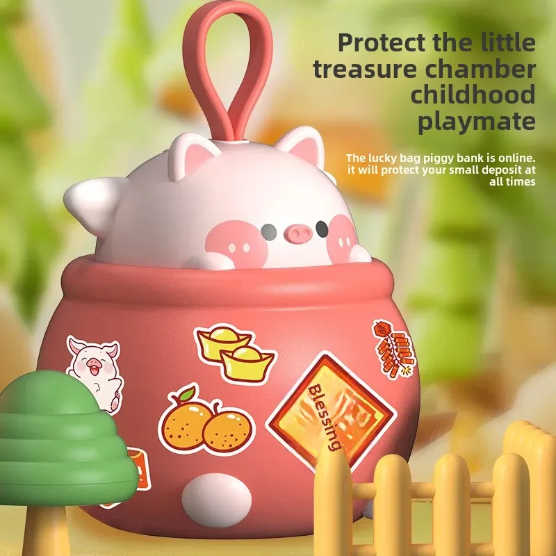 Cartoon Lucky Money Bag Savings Bank Big Capacity Handmade Toy with Key for Kids Cross-Border DIY Withdrawable Savings Canister