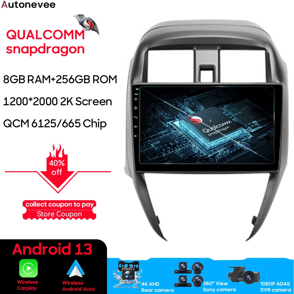 

Qualcomm Snapdragon Android 13 For Nissan Sunny 2014 - 2016 Car Radio Multimedia Video Player GPS Navigation Rear camera Wifi