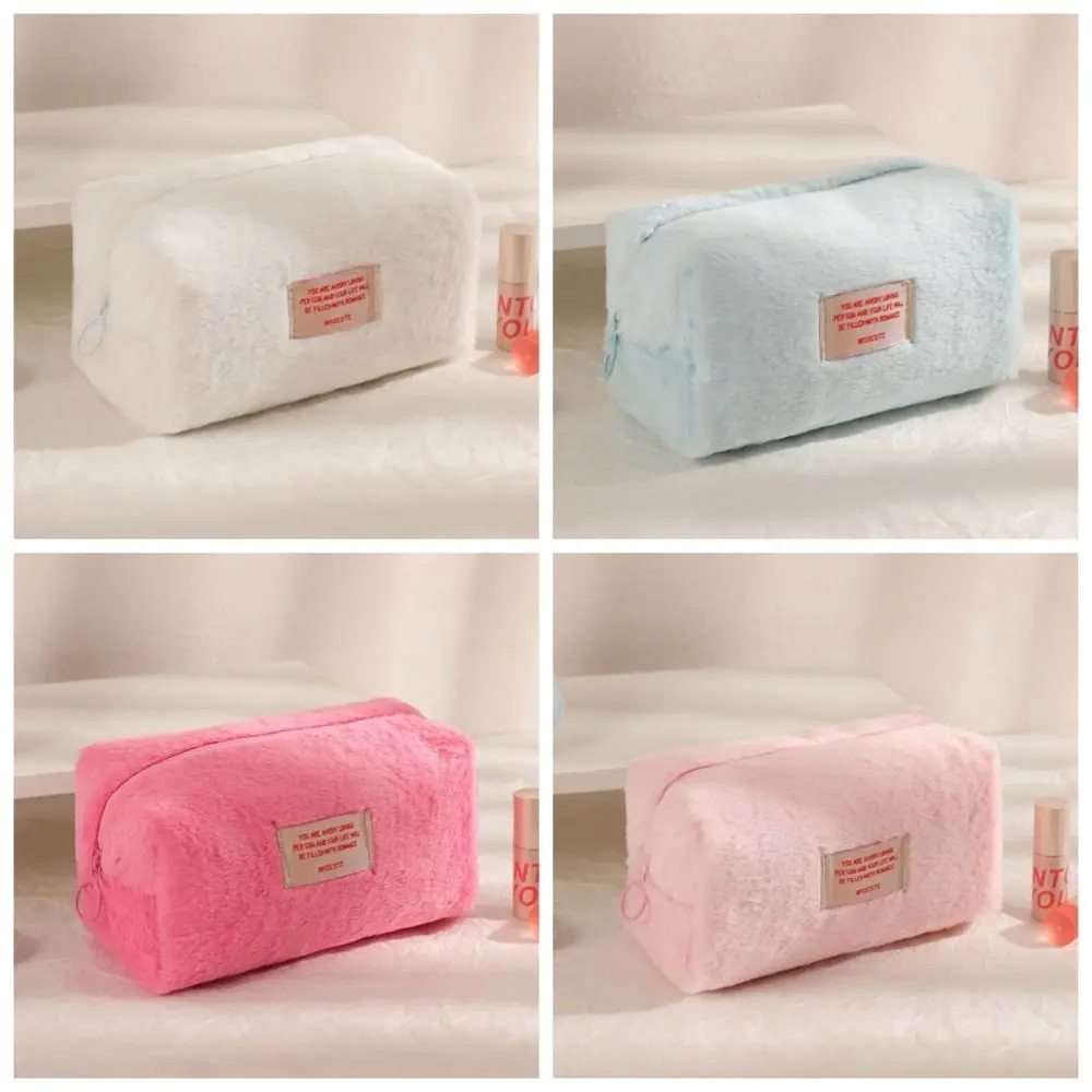 

Kawaii Plush Pencil Case Washing Pouch Soft and Fuzzy Solid Color Stationery Bag Simple Large Capacity Storage Bags Women