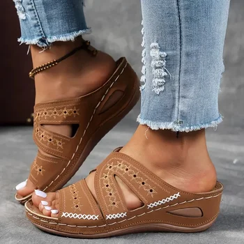 Summer Women Wedge Slippers Premium Orthopedic Sandals Open Toe Vintage Slippers New Casual Platform Shoes Female Slides Women 1