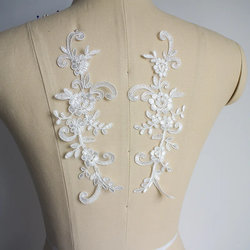 6PC 25*9cm 화이트 웨딩 드레스 레이스 아플리케 액세서리 자수 레이스 아플리케 패브릭 DIY 레이스 트림