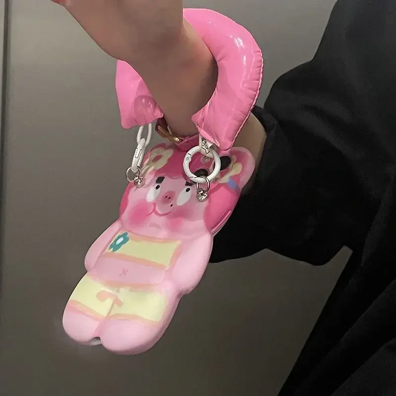 Stupid and Cute Dolly Bear IPhone13pro Max 2023 Original Design Pink 12 Phone Case 11 Portable Xr Wrist Strap Xs Anti Drop X