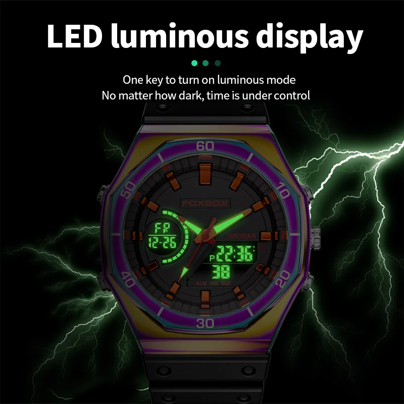 FOXBOX Luxury Mens Watches Quartz Digital Watch Sports Watch Men 30M Waterproof Wristwatch Dual Display Watch for Men Date Clock