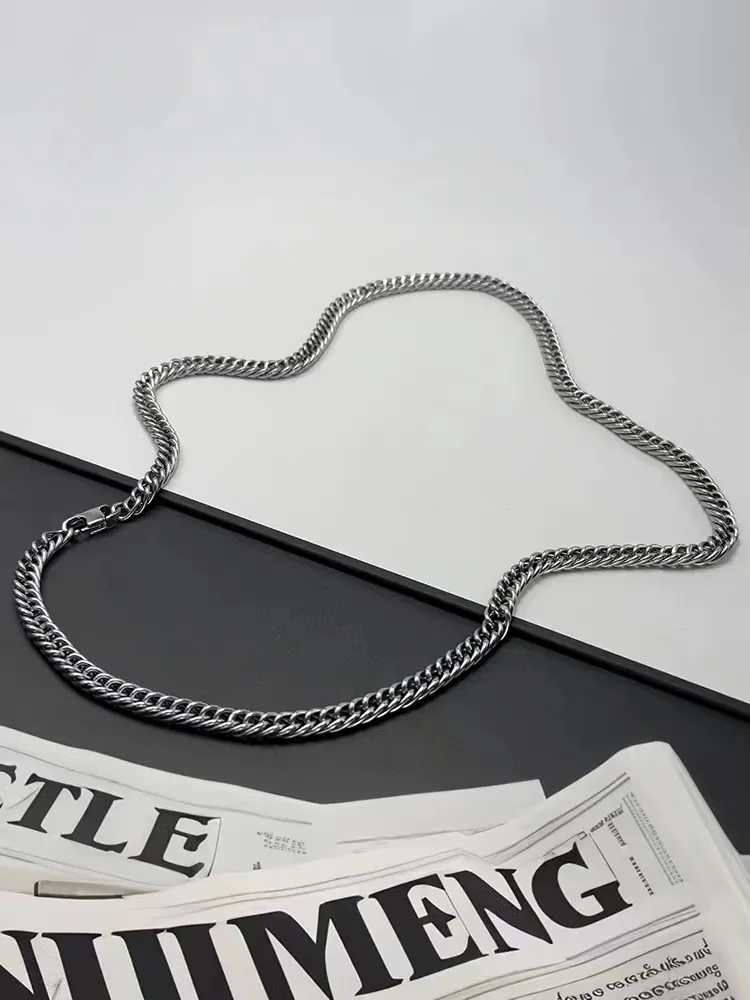 New Pure Titanium Necklace 7mm Double Woven Horsewhip Chain Denim Chain Lightweight Anti Allergic Hip-hop Street Style Neutral