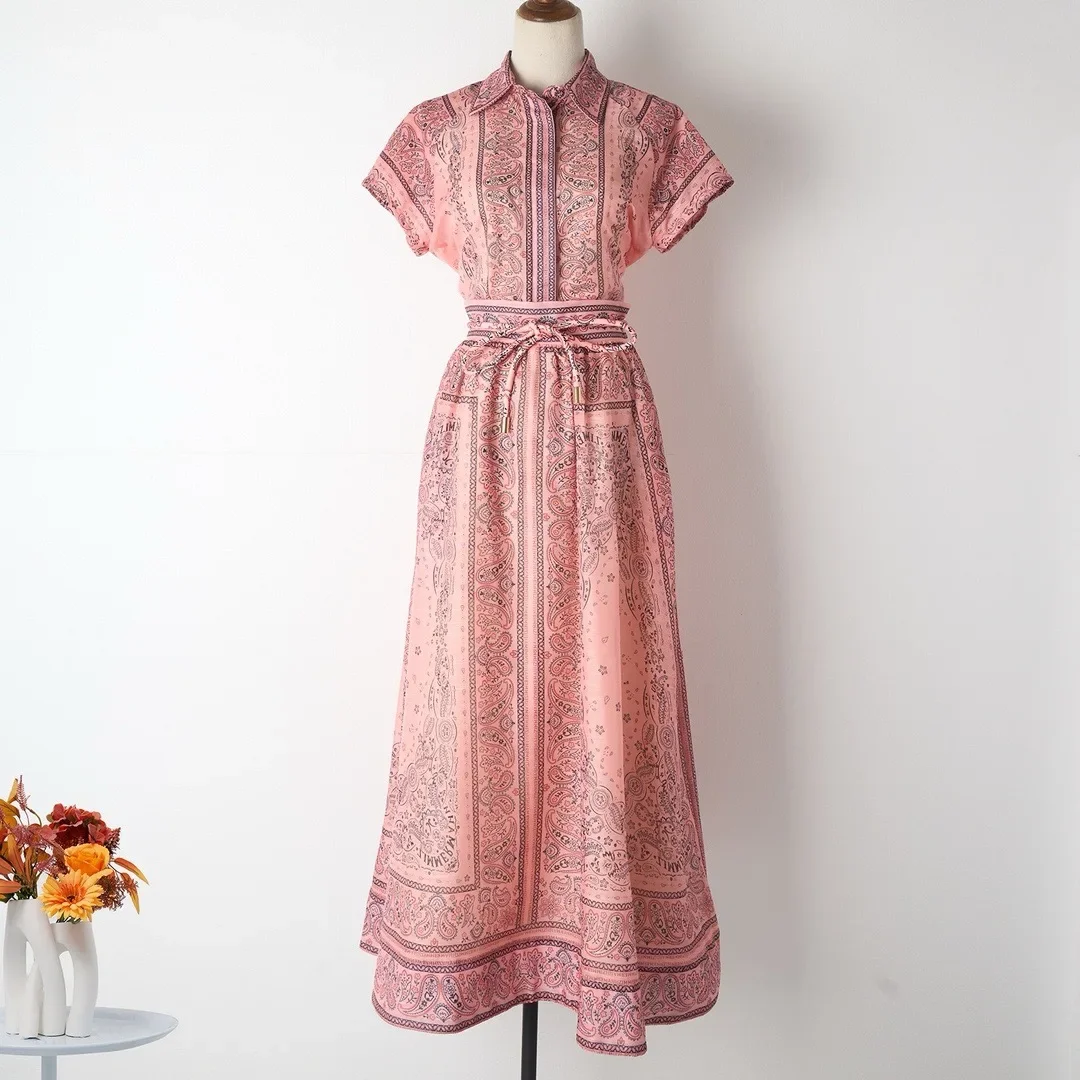 2024 New Dress  Positioning Printing Two-piece High-end Shirt Top+lace Up Long Skirt Set Two Piece Sets Womens Outifitsa