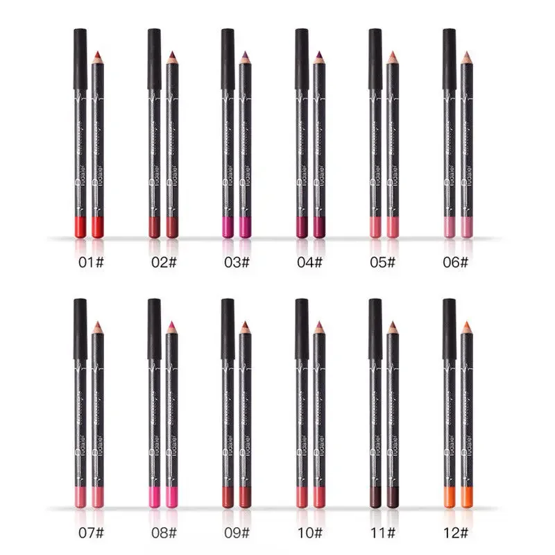12 Pcs/Set Waterproof Pencil Lipstick Set Pencil Matte Lip Liner Long-lasting Make-up Pens Easy Wearing Non-Sticky Cups 4