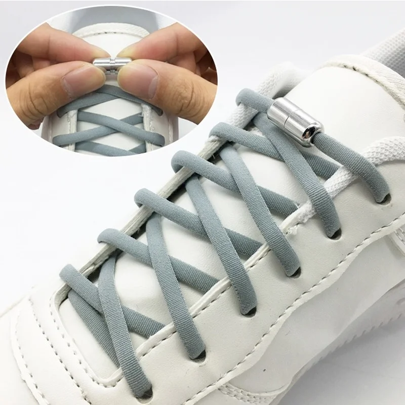 Cadarços semicírculo com bloqueio de cápsula metálica, sem laço, conector de fivela para sapatos, tênis cadarço, laços rápidos, preguiçoso