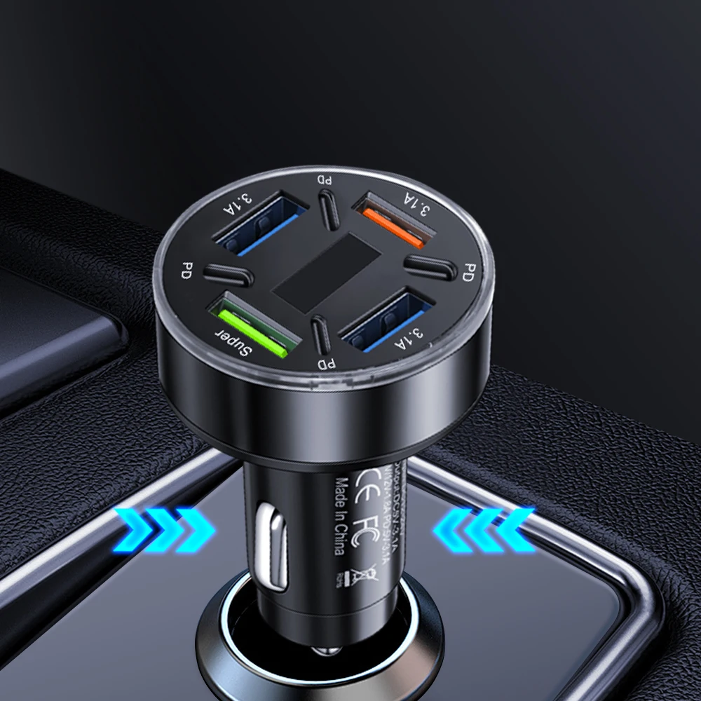 8Ports Car Charger Fast Charging PD QC3.0 USB C Car Phone Charger Type C Adapter in Car For iPhone Samsung Huawei Xiaomi