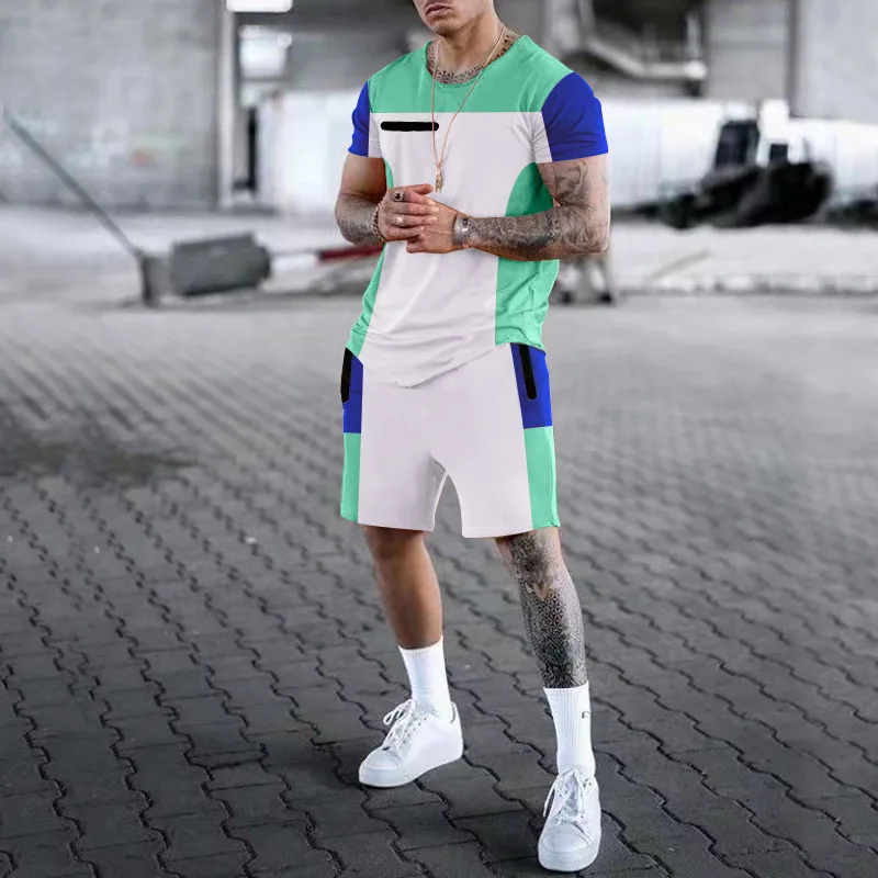 Men's Summer Fashion Tracksuit Oversized Casual Sports T-shirt Shorts Set Simple Jogging Breathable Outfit Outdoor Trendy Suit