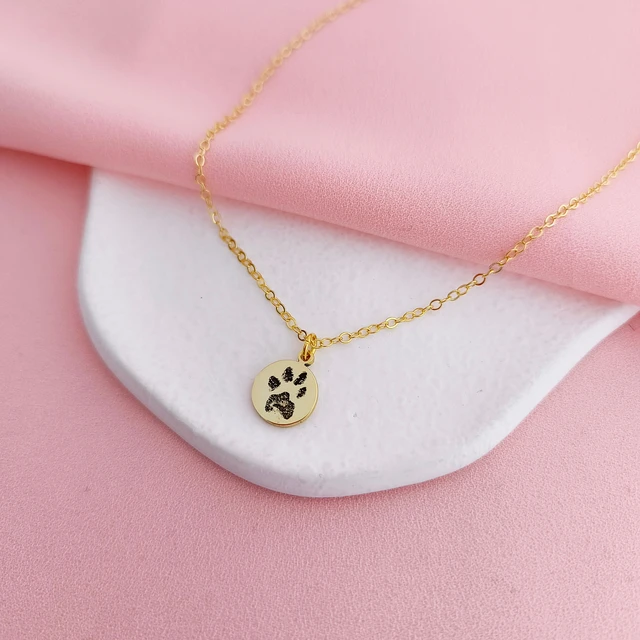 Solid Gold Dog Paw Print Necklace Small